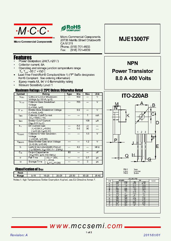 MJE13007F_2597840.PDF Datasheet