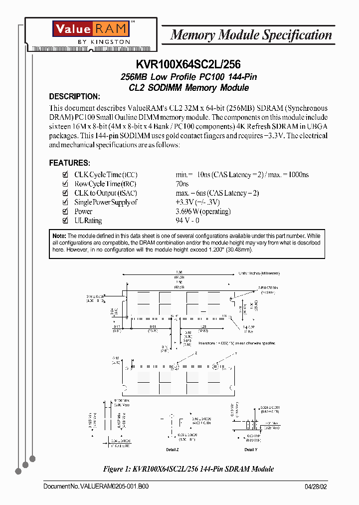 KVR100X64SC2L256_2604482.PDF Datasheet