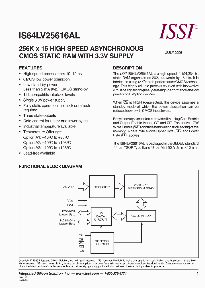 IS64LV25616AL-12TLA3_2620891.PDF Datasheet