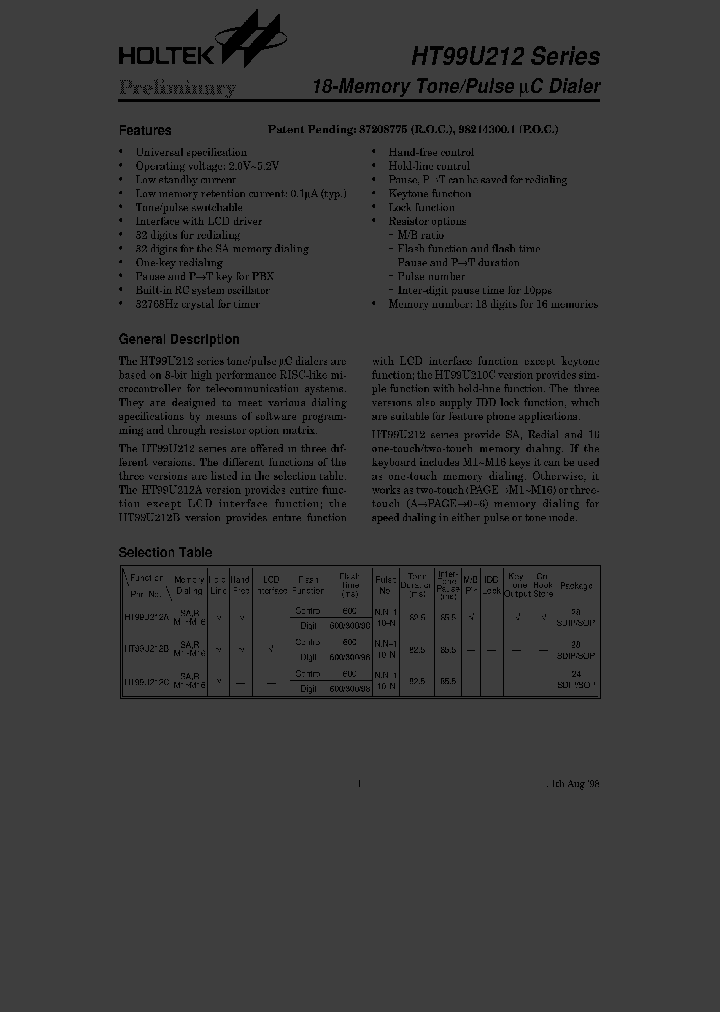 HT99U212C24SDIP_2626213.PDF Datasheet