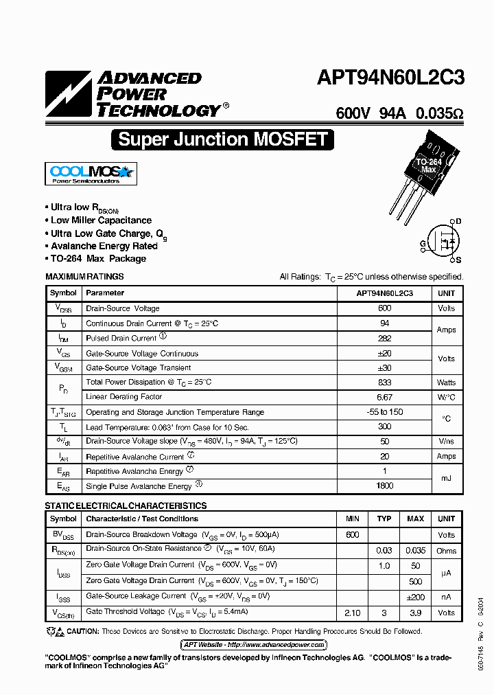 APT94N60L2C3_2627043.PDF Datasheet