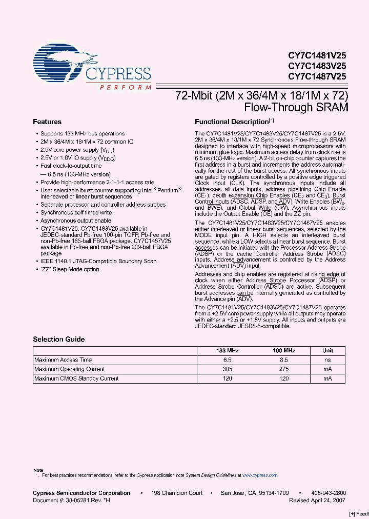 CY7C1483V25-100BZC_2681395.PDF Datasheet