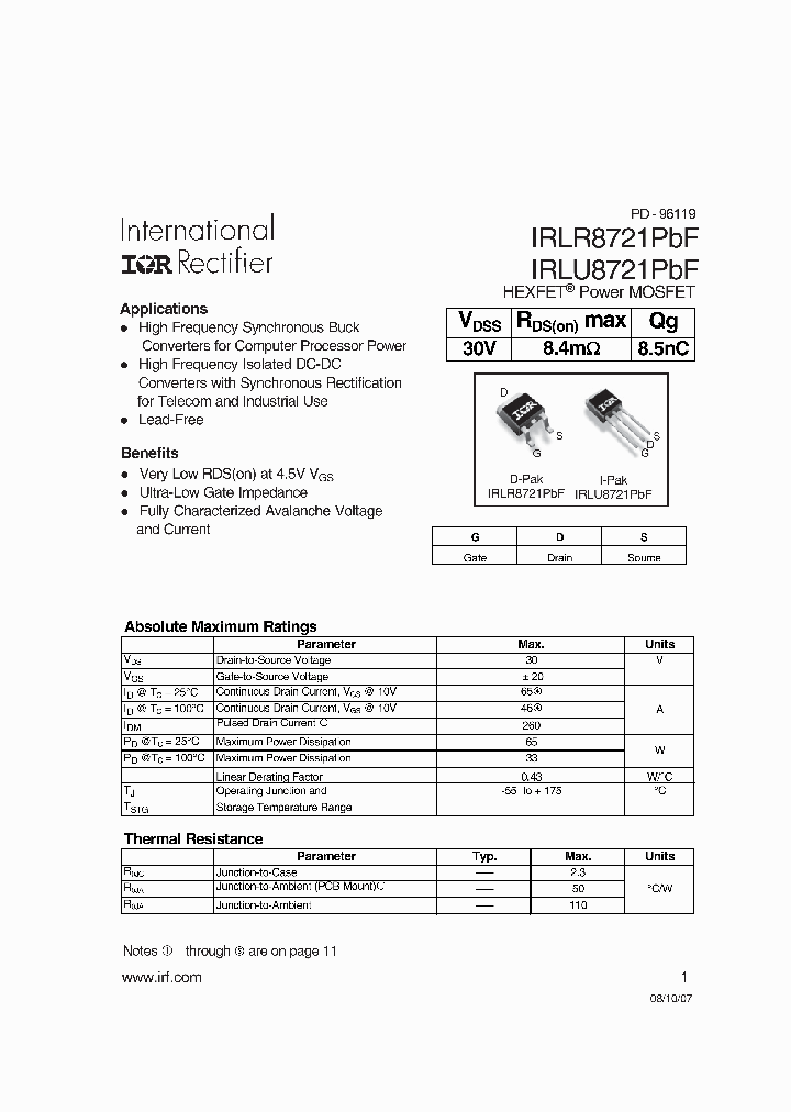 IRLU8721PBF_2688661.PDF Datasheet