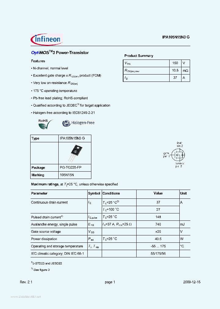 IPA105N15N3G_2690922.PDF Datasheet