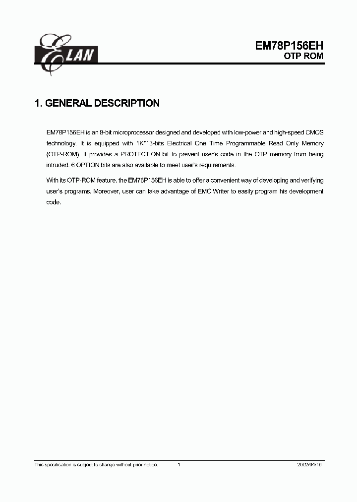 EM78P156EHAS_2696243.PDF Datasheet