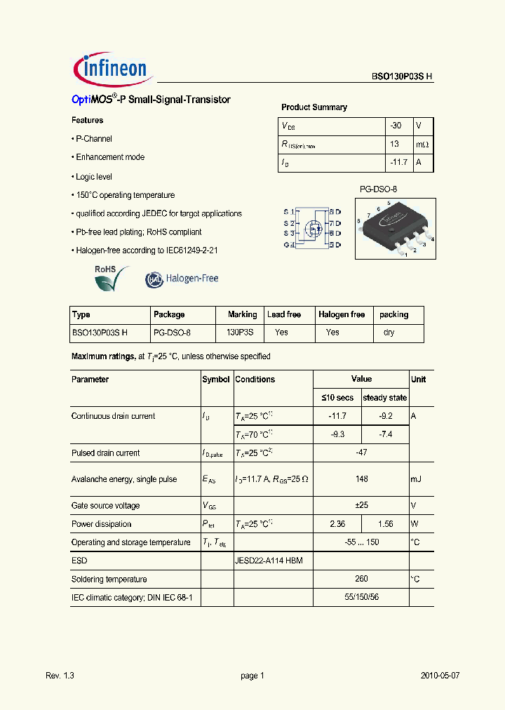 BSO130P03SH_2698409.PDF Datasheet