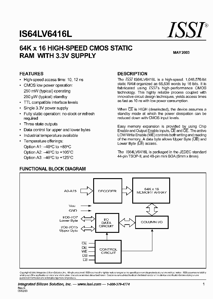 IS64LV6416L-12TA3_2718914.PDF Datasheet