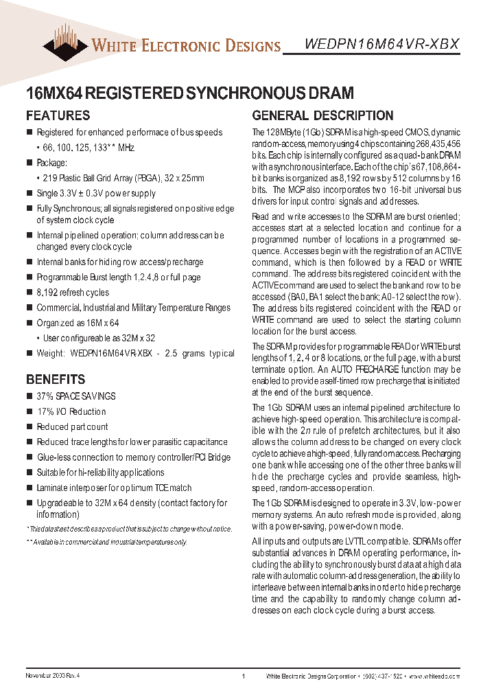 WEDPN16M64VR-XBX_2729612.PDF Datasheet