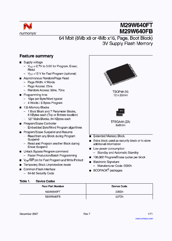 M29W640FT70N6E_2731347.PDF Datasheet