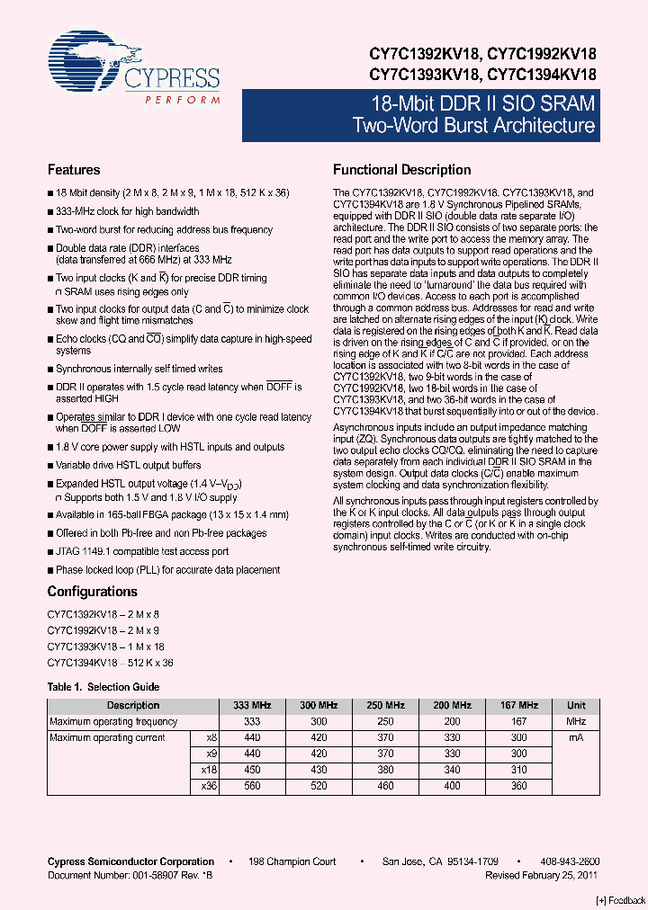 CY7C1393KV18_2745811.PDF Datasheet