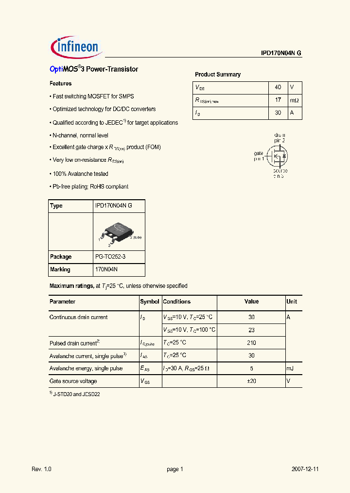 IPD170N04NG_2749914.PDF Datasheet