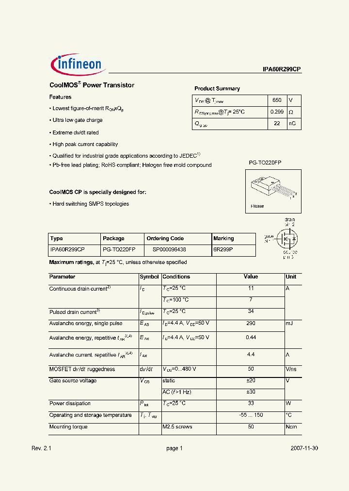 IPA60R299CP07_2757327.PDF Datasheet