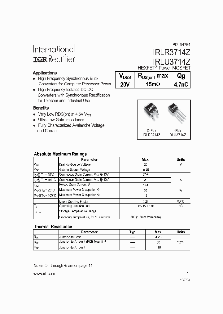 IRLR3714Z_2764657.PDF Datasheet