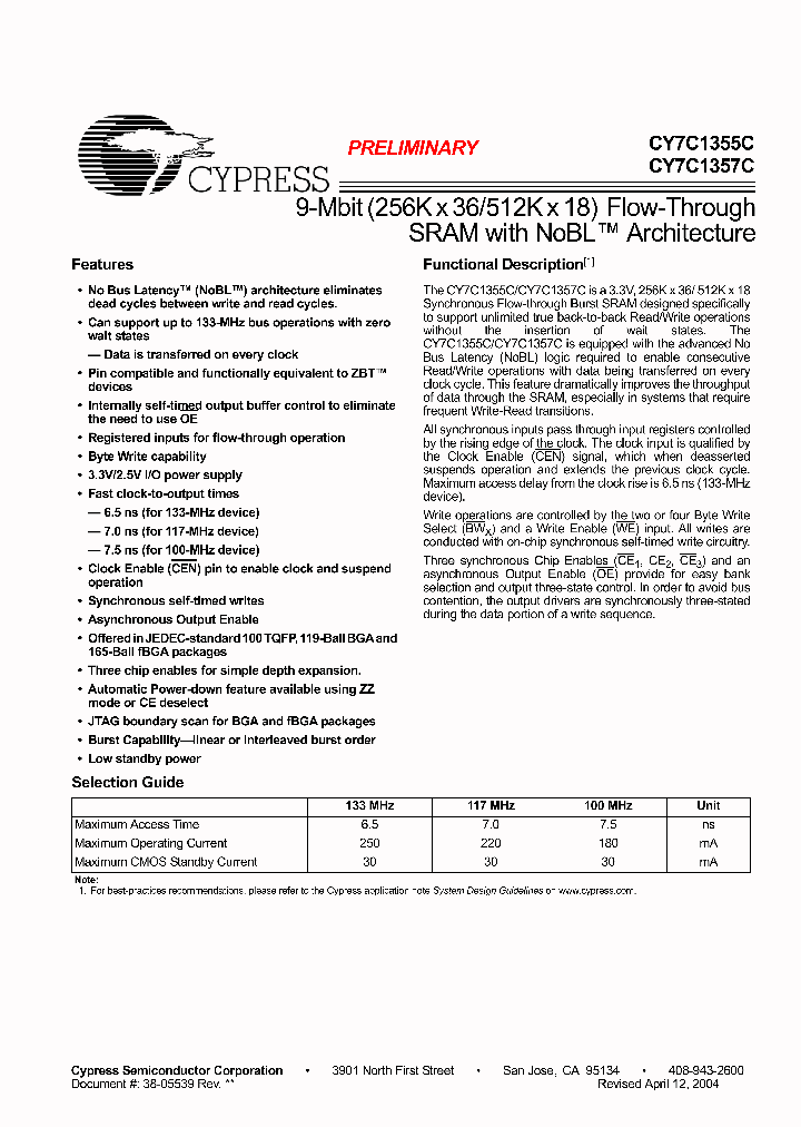 CY7C1355C-117BGC_2795310.PDF Datasheet