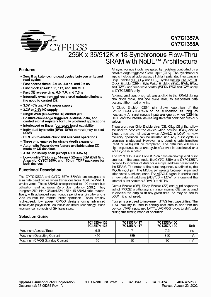 CY7C1355A-117BGC_2795304.PDF Datasheet