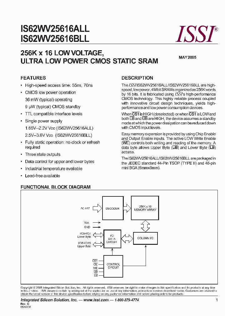 IS62WV25616BLL-55BLI_2805119.PDF Datasheet