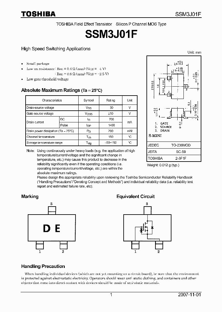 SSM3J01F_2830633.PDF Datasheet