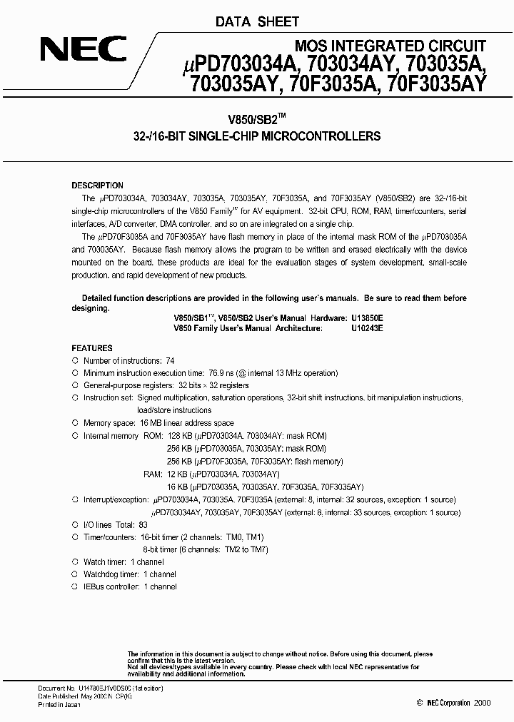 UPD70F3035AYGC-8EU_2829848.PDF Datasheet