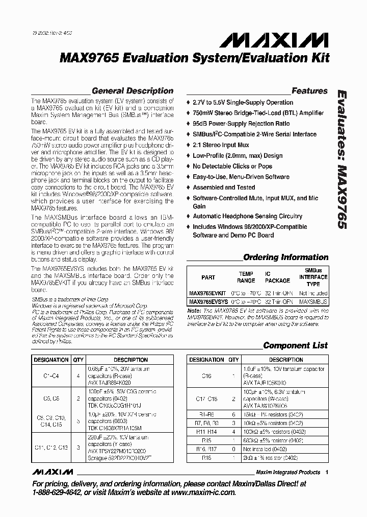 MAX9765EVSYSEVKIT_2839495.PDF Datasheet