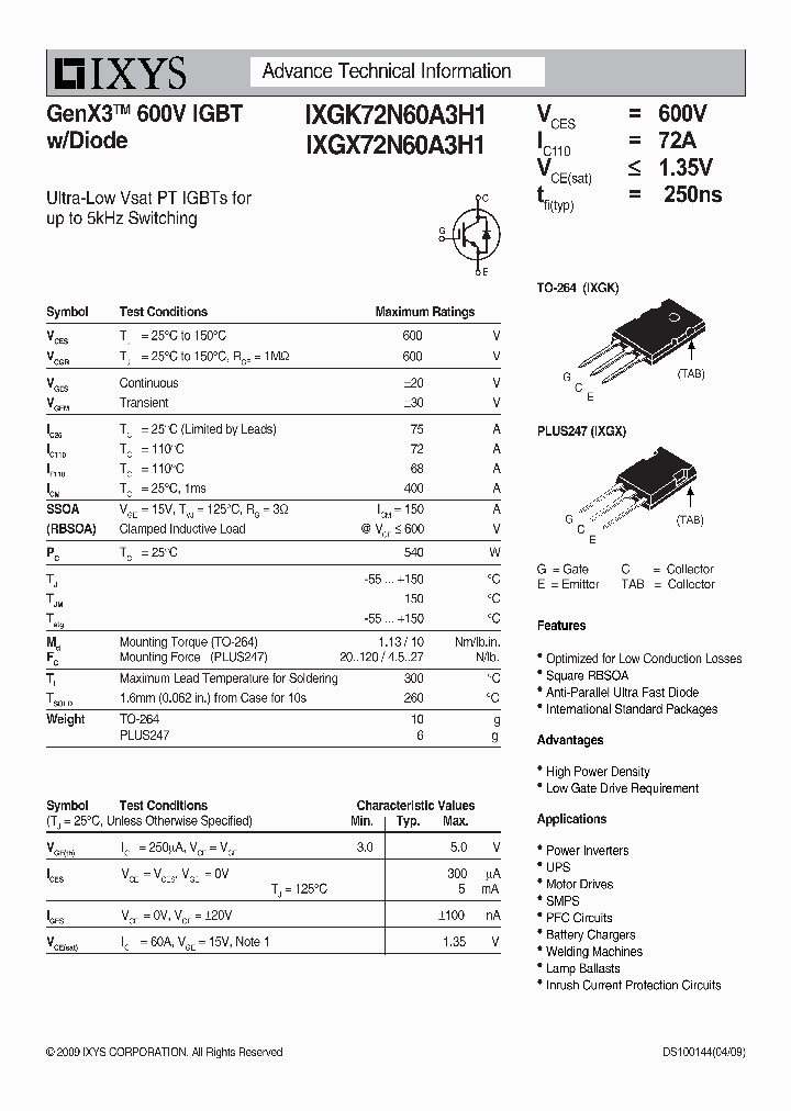 IXGX72N60A3H1_2864741.PDF Datasheet