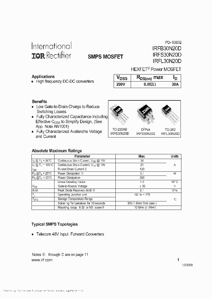 IRFS30N20DTRR_2882199.PDF Datasheet