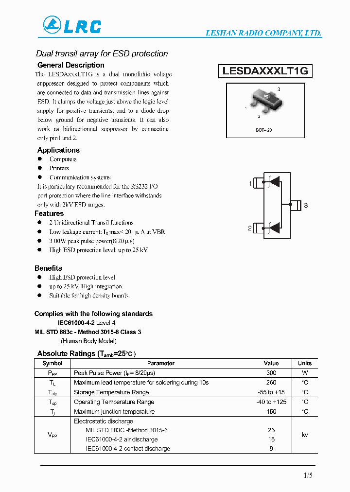 LESDA5V3LT1G_2883956.PDF Datasheet