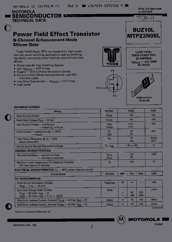 MTP23N05L_2898260.PDF Datasheet