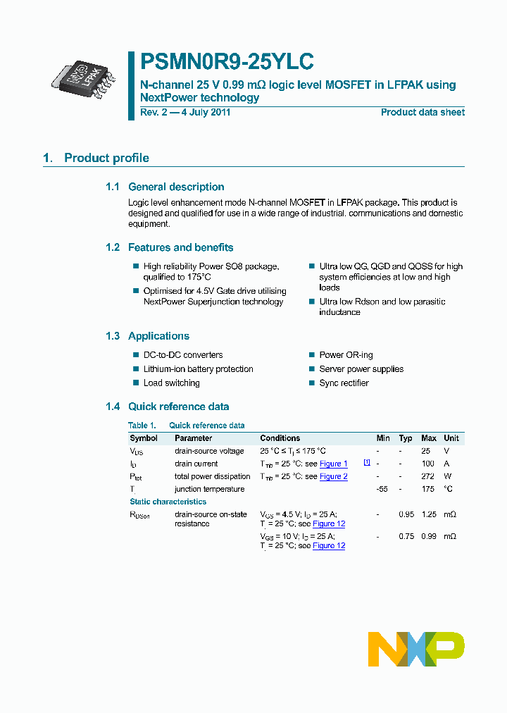PSMN0R9-25YLC_2910432.PDF Datasheet