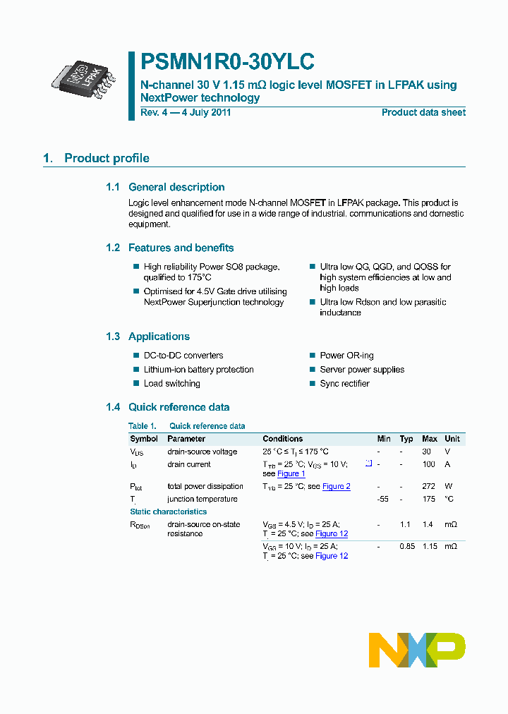 PSMN1R0-30YLC_2910433.PDF Datasheet
