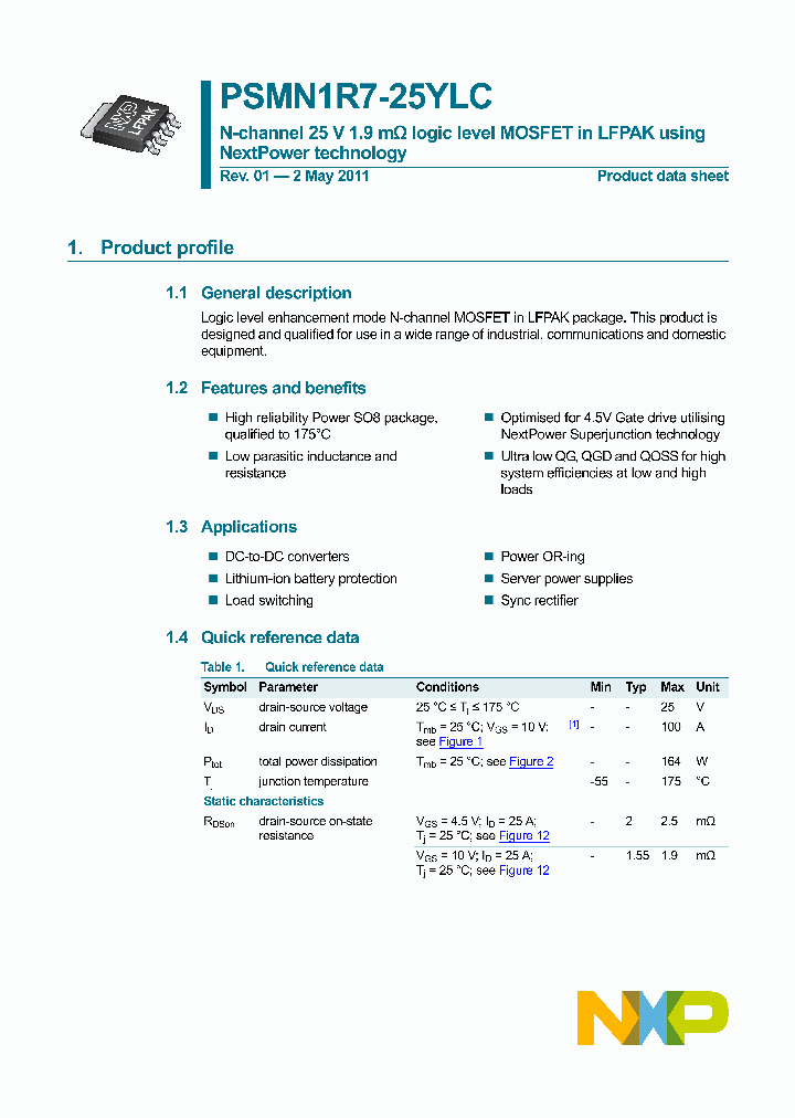 PSMN1R7-25YLC_2910440.PDF Datasheet