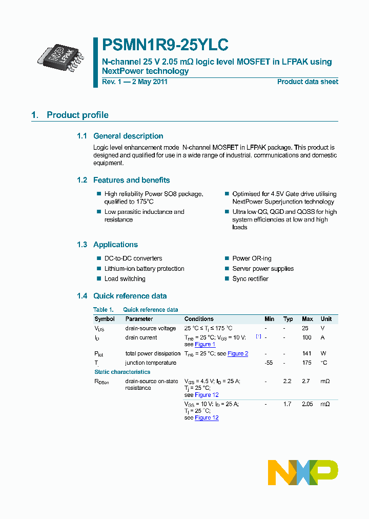 PSMN1R9-25YLC_2910442.PDF Datasheet