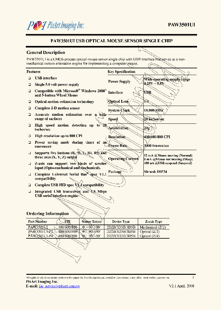 PAW3501UI_2926745.PDF Datasheet