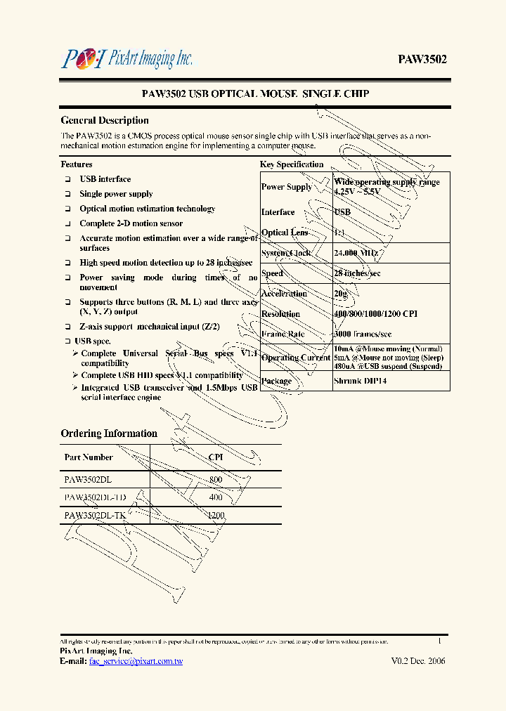PAW3502_2926748.PDF Datasheet