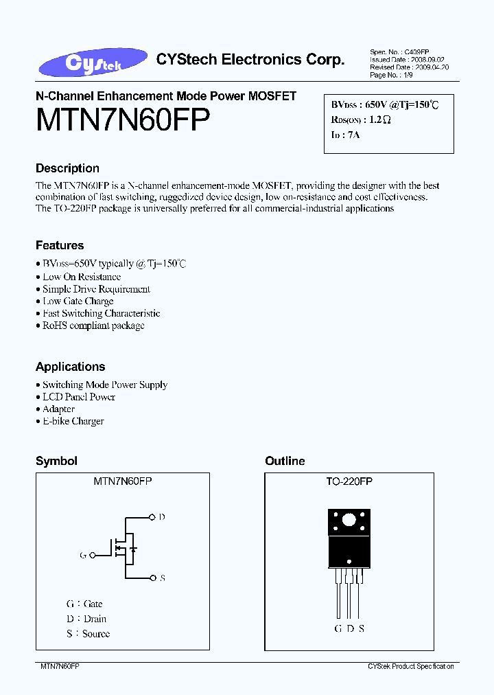 MTN7N60FP_2928744.PDF Datasheet
