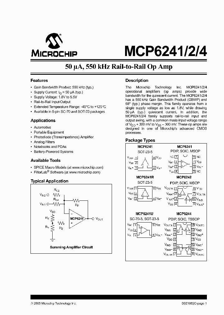 MCP6241U_2941423.PDF Datasheet