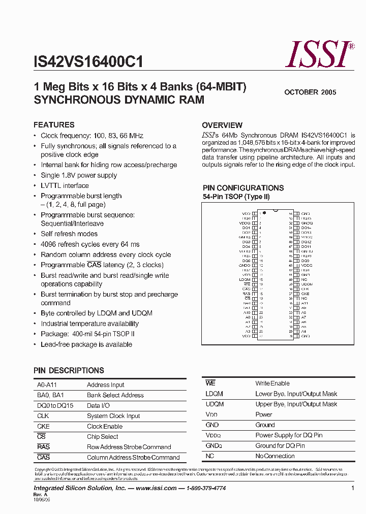 IS42VS16400C1-12TLI_2945602.PDF Datasheet