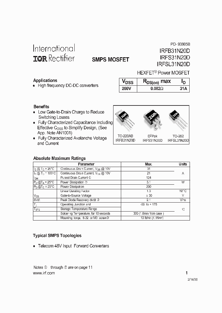 IRFB31N20D_2988191.PDF Datasheet