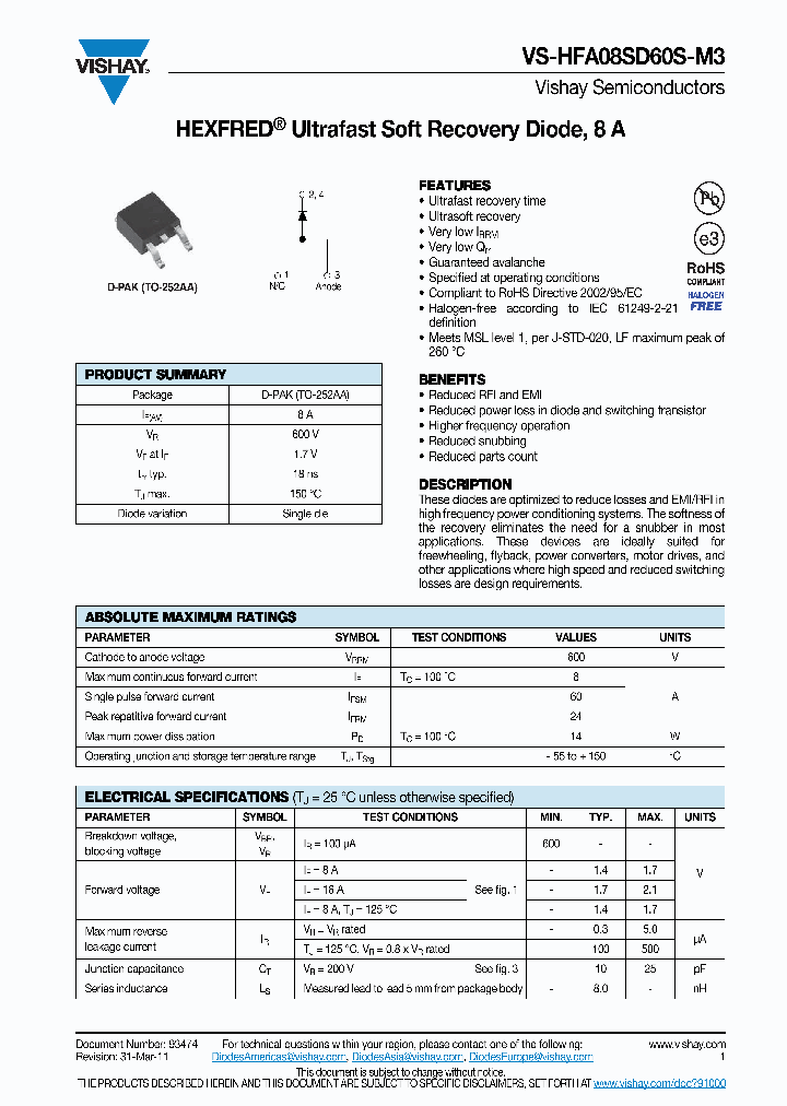 HFA08SD60ST-M3_2989221.PDF Datasheet