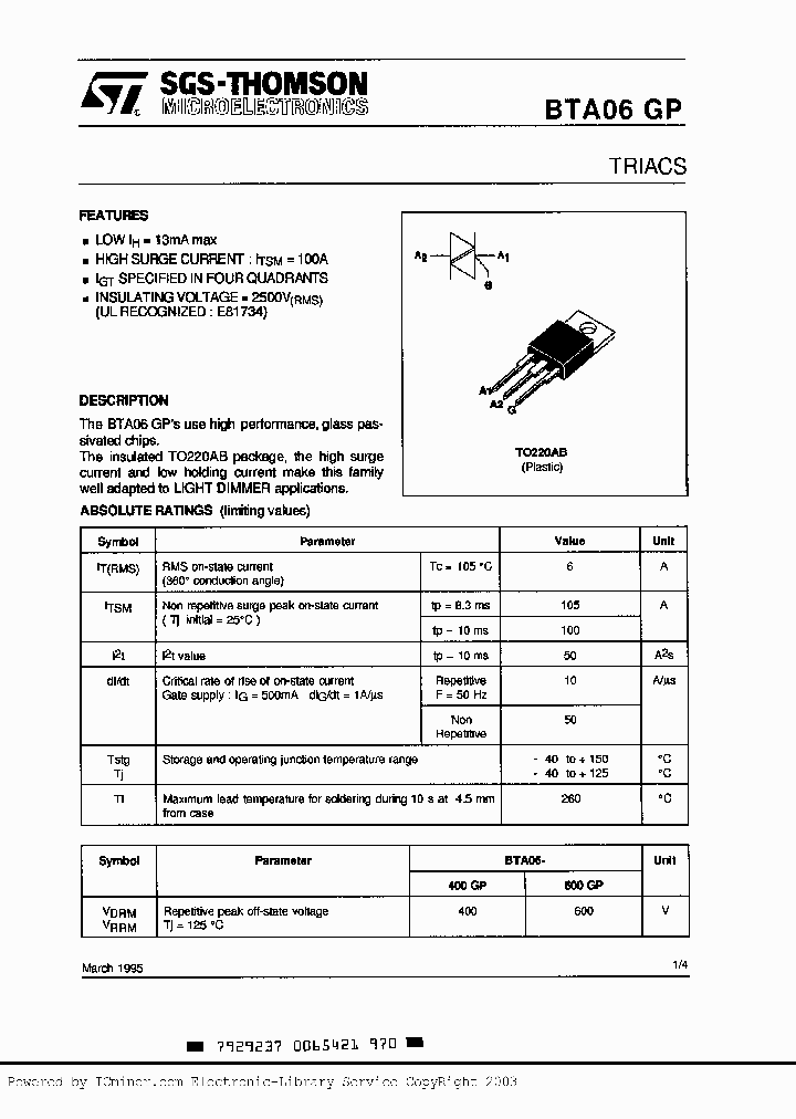 BTA06-400GP_2995860.PDF Datasheet