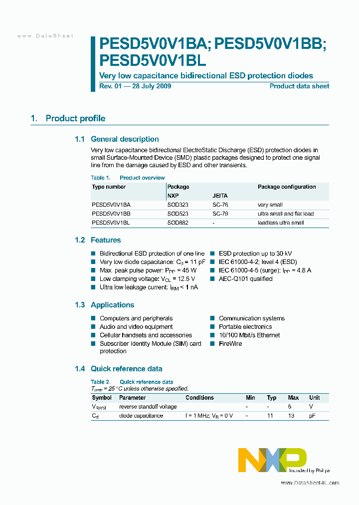 PESD5V0V1BL_3014729.PDF Datasheet