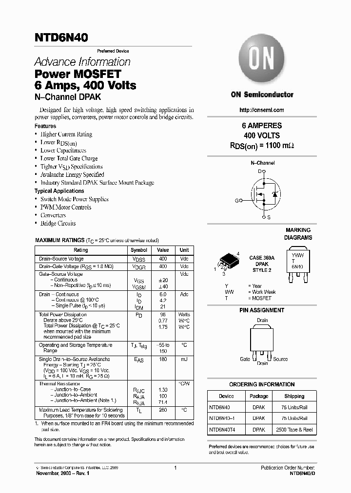 NTD6N40D_3016548.PDF Datasheet