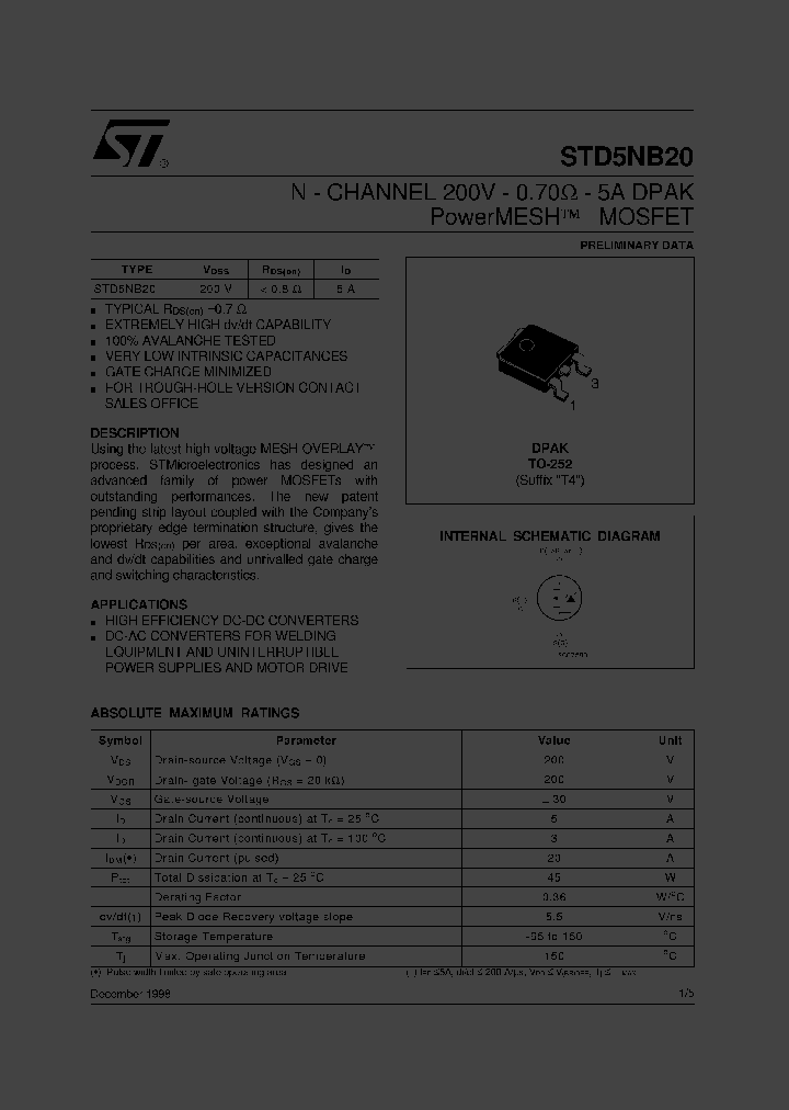 STD5NB20T4_3020207.PDF Datasheet