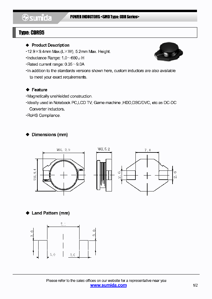 CDR95NP-1R0MB_3030134.PDF Datasheet