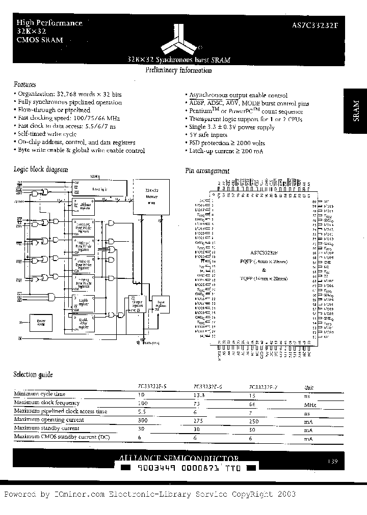 AS7C33232F-5QC_3039500.PDF Datasheet