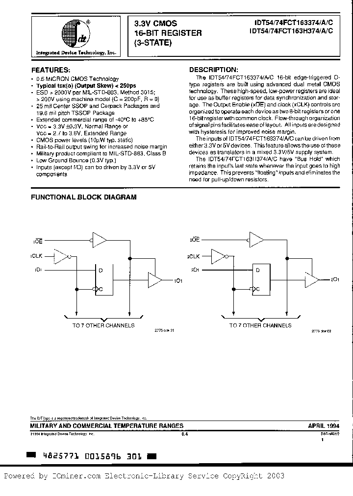 IDT54FCT163H374AEB_3053417.PDF Datasheet