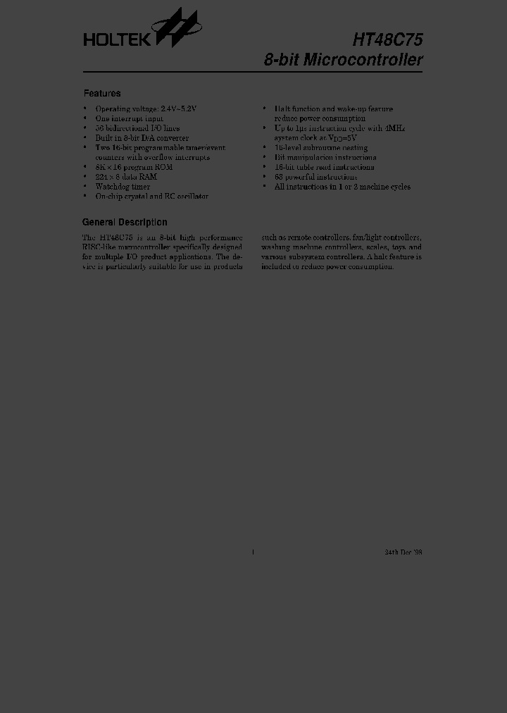 HT48C7564QFP-A0_3054336.PDF Datasheet