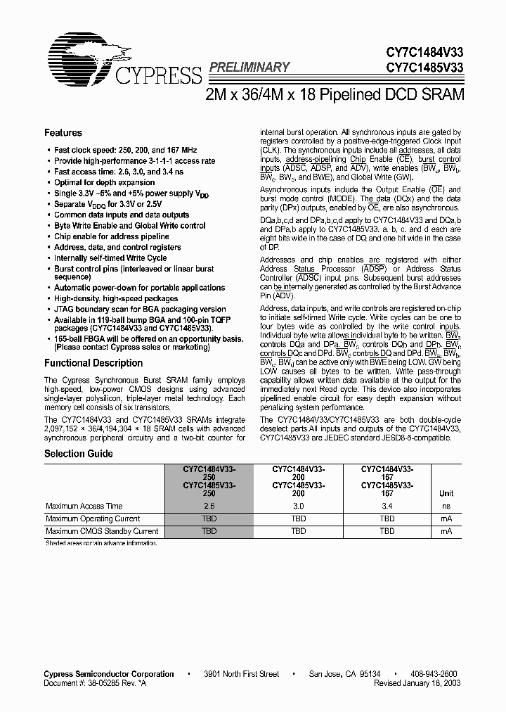 CY7C1485V33-200AC_3056907.PDF Datasheet