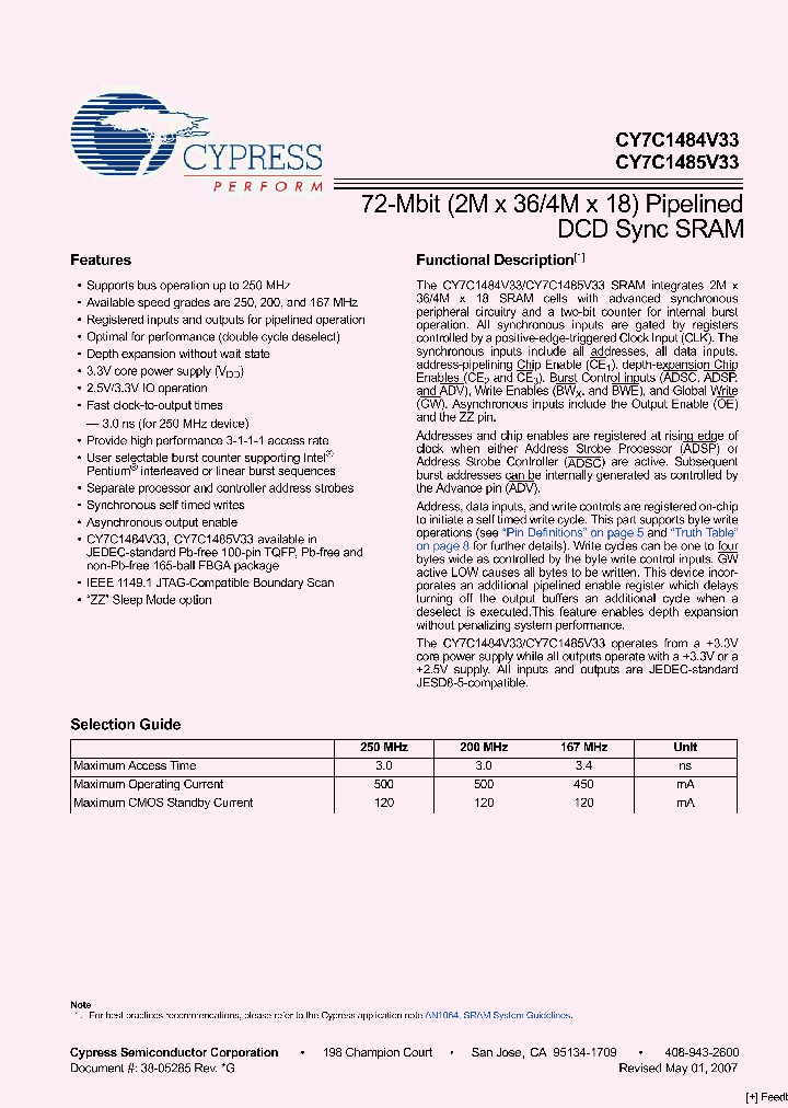 CY7C1485V33-200AXI_3056909.PDF Datasheet