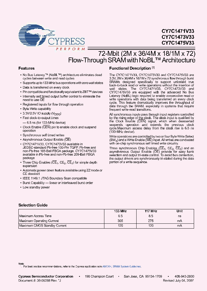 CY7C1475V33-117BGI_3058011.PDF Datasheet