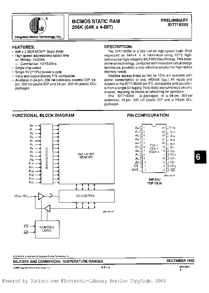 IDT71B258S15Y_3062258.PDF Datasheet